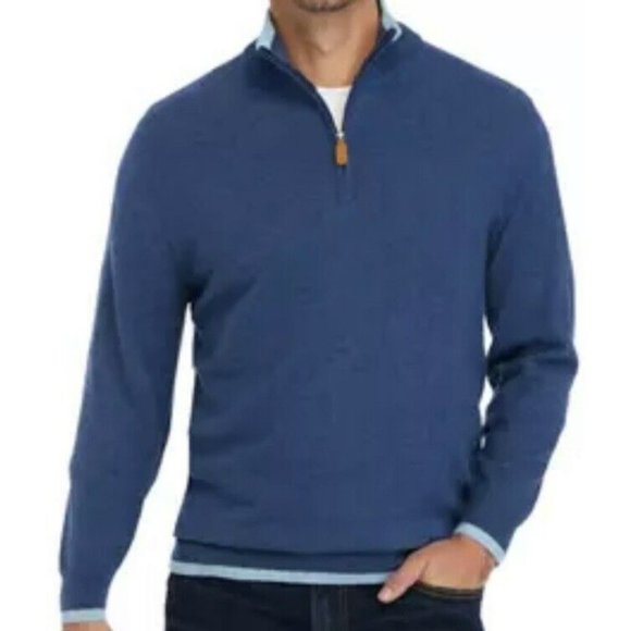 NWT $70 Crown Ivy 1/4 Zip Pullover Men's Sweater Blue Teal Vapor Cotton Wool 2XL - Picture 1 of 8